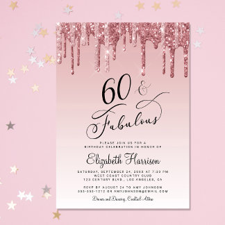 60. Geburtstagsparty Glitzer Rose Gold Pink Einladung