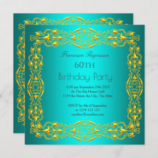 60. Geburtstagsparty Gold Aquamarine Einladung