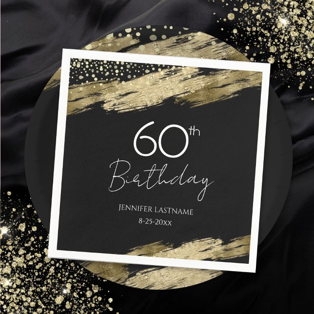 60. Geburtstagsparty Gold Black Einladung Serviette (Von Creator hochgeladen)