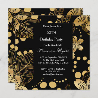 60. Geburtstagsparty Gold Black Square Einladung
