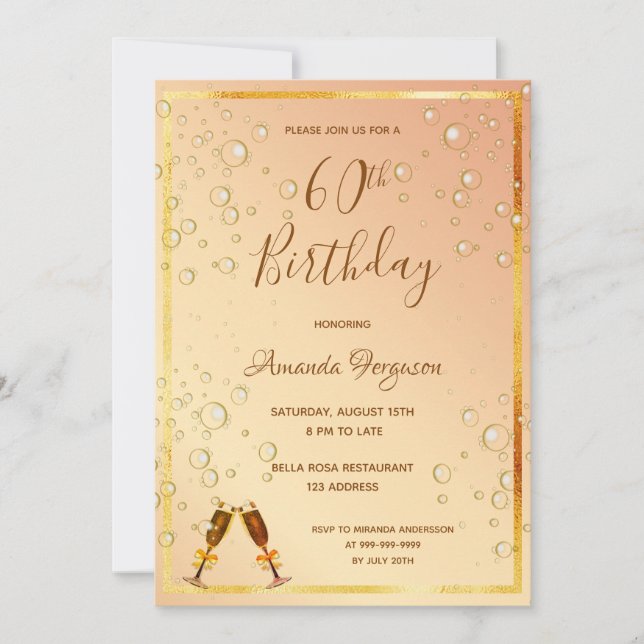 60. Geburtstagsparty Gold Blasen Glas Einladung (Vorderseite)