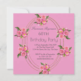 60. Geburtstagsparty Gold Pink Blume Einladung