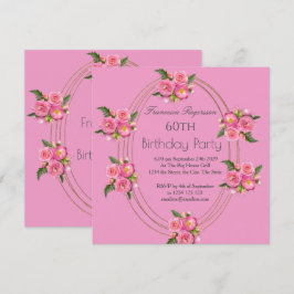 60. Geburtstagsparty Gold Pink Blume Einladung