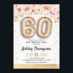 60. Geburtstagsparty - Goldene Ballons Einladung<br><div class="desc">60. Geburtstagsfeier Einladung. Elegantes Design in Imitaten Glitzer Gold mit Blumenakzent. Einladende Karte mit Goldnummer 60 Ballons,  Script-Schriftart mit Konfetti. Rosa,  weiß,  blaue Koralle. Ideal für ein stilvolles 60-tägiges Fest. Nachricht,  wenn du ein Alter brauchst.</div>