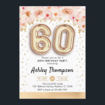60. Geburtstagsparty - Goldene Ballons Einladung<br><div class="desc">60. Geburtstagsfeier Einladung. Elegantes Design in Imitaten Glitzer Gold mit Blumenakzent. Einladende Karte mit Goldnummer 60 Ballons,  Script-Schriftart mit Konfetti. Rosa,  weiß,  blaue Koralle. Ideal für ein stilvolles 60-tägiges Fest. Nachricht,  wenn du ein Alter brauchst.</div>