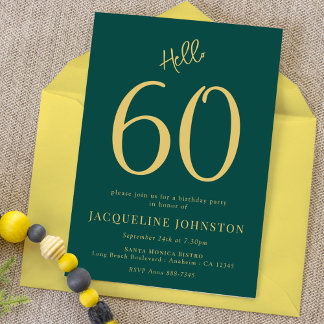 60. Geburtstagsparty Grün und Gold Hallo 60 Einladung