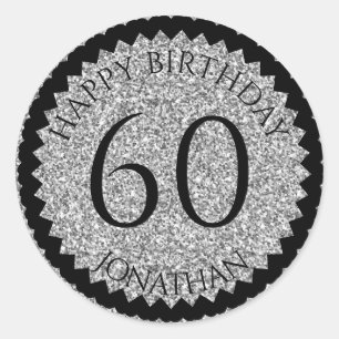 60. Geburtstagsparty Ihren Namen Silver Glitzer hi Runder Aufkleber