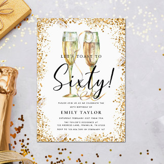 60. Geburtstagsparty im Gold Glitzer Einladung