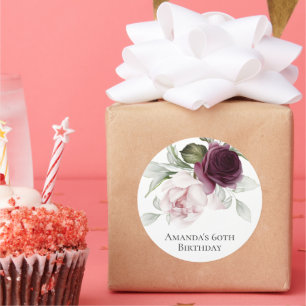 60. Geburtstagsparty in Pink und Burgund Runder Aufkleber