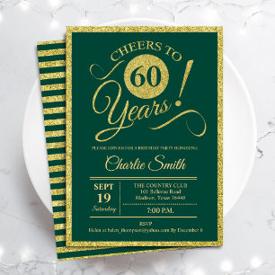60. Geburtstagsparty - JEDES ALTER Gold Green Einladung