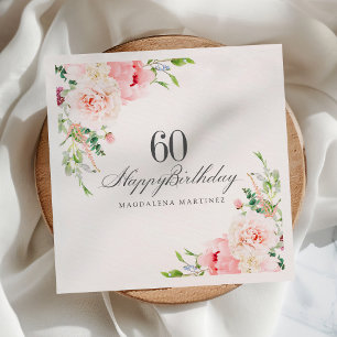 60. Geburtstagsparty liefert rosa Blumenmuster Serviette