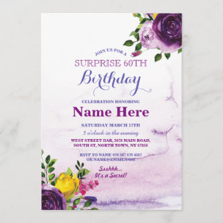 60. Geburtstagsparty Lila Blumenrosa Einladung