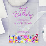 60. Geburtstagsparty Lila Boho Wildblume Acryleinladungen<br><div class="desc">Eine hübsche Wildblume schmückt den Boden dieser erwachsenen 60. Geburtstagseinladung. Lila, blaue, gelbe und orangefarbene Blume schaffen ein farbenfrohes und fröhliches Design, um diesen Meilenstein zu feiern. Moderne und einfache lila Kalligraphie verleiht ihr eine trendige Touch, um sie frisch behalten. Der offene und sorgenfreie Buchstabenfluss passt sich perfekt den Gänsen...</div>