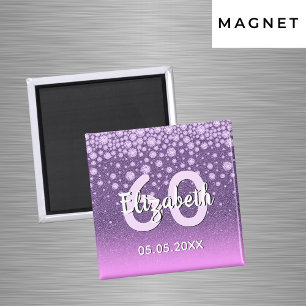 60. Geburtstagsparty lila rosa Glitzer Name Magnet