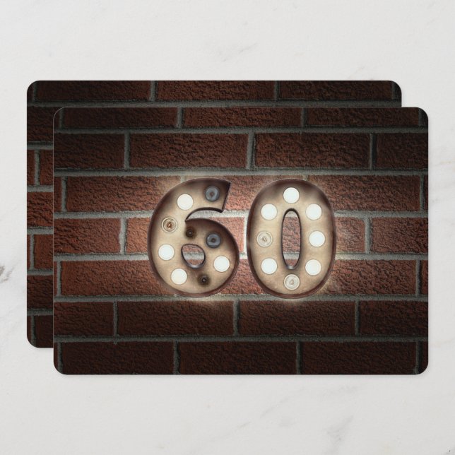 60. Geburtstagsparty-Markise auf Backstein Einladung (Vorne/Hinten)