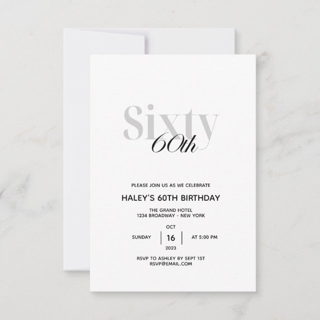 60. Geburtstagsparty Minimal Chic Einladung (Vorderseite)