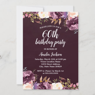 60. Geburtstagsparty mit Lila Blüte Einladung