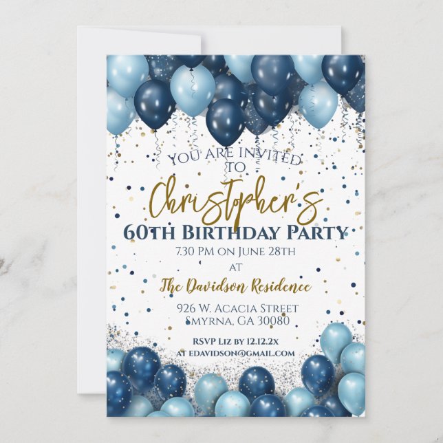 60. Geburtstagsparty Navy Balloons Einladung (Vorderseite)