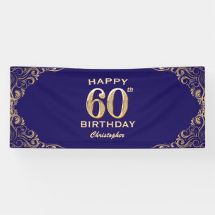 60. Geburtstagsparty Navy Blue and Gold Glitzer Banner