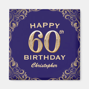 60. Geburtstagsparty Navy Blue and Gold Glitzer Magnet