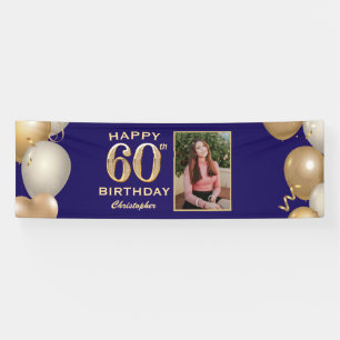 60. Geburtstagsparty Navy Blue und Gold Ballons Banner