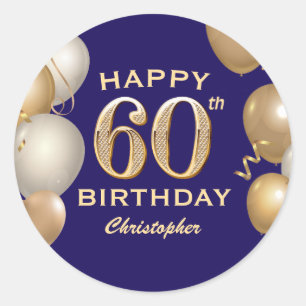 60. Geburtstagsparty Navy Blue und Gold Ballons Runder Aufkleber