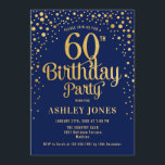 60. Geburtstagsparty - Navy & Gold Einladung<br><div class="desc">60. Geburtstagsfeier Einladung. Elegantes Design in Marineblau und Imitat Glitzer Gold. Features stilvolle Skript-Schriftart und Konfetti. Nachricht,  wenn du ein Alter brauchst.</div>