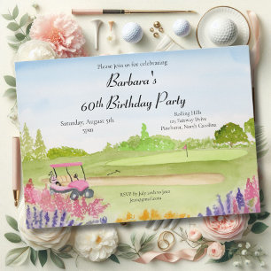 60. Geburtstagsparty Pink Golf Cart Golfplatz Einladung
