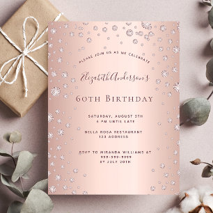60. Geburtstagsparty Rose Gold Diamond Einladung Postkarte