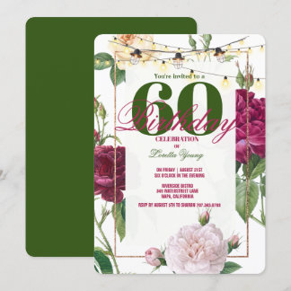 60. Geburtstagsparty, Rose/Rosa Blume Gold Frame Einladung