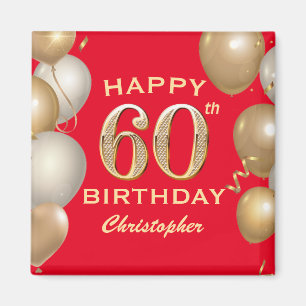 60. Geburtstagsparty Rot und Gold Ballons Magnet