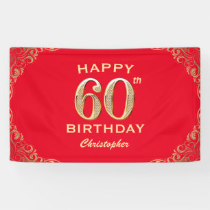60. Geburtstagsparty Rot und Gold Glitzer Frame Banner