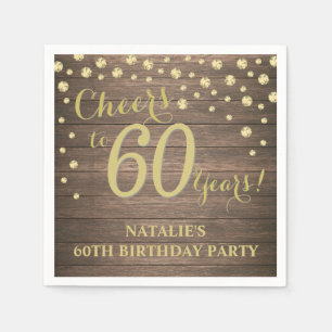 60. Geburtstagsparty Rustikal Holz und Gold Diamon Serviette