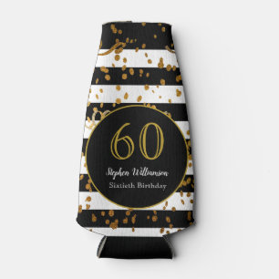 60. Geburtstagsparty Schwarz-weißer und goldener Flaschenkühler