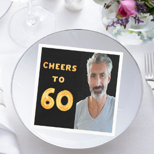 60. Geburtstagsparty schwarzes Gold jubeln Foto Serviette