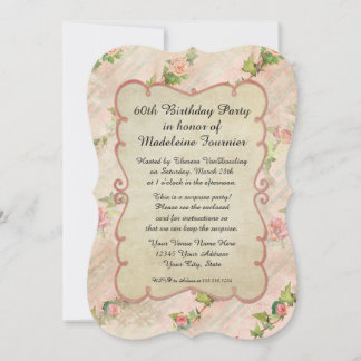 60. Geburtstagsparty Scroll Frame mit Vintagen Ros Einladung