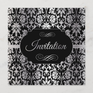 60. Geburtstagsparty   Silver & Black Damask Einladung