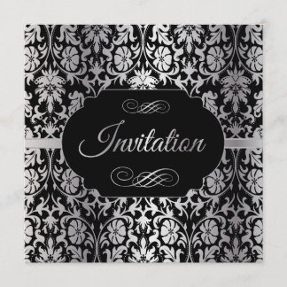 60. Geburtstagsparty | Silver & Black Damask Einladung