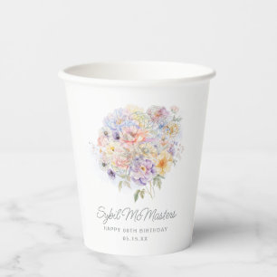 60. Geburtstagsparty Wasserfarben Blumenmuster Cus Pappbecher