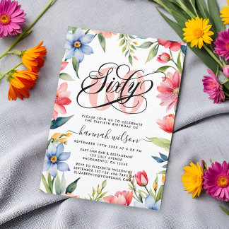 60. Geburtstagsparty Wasserfarben Foto Einladung