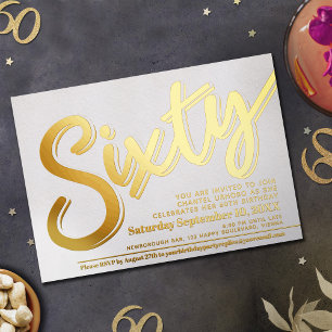 60. Geburtstagsparty weiß mit Goldschrift Folieneinladung