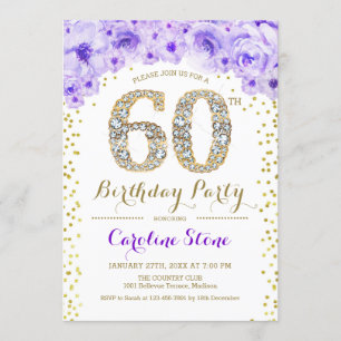 60. Geburtstagsparty - White Gold Lila Einladung