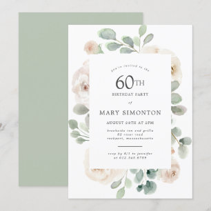 60. Geburtstagsparty White Rose Floral Einladung