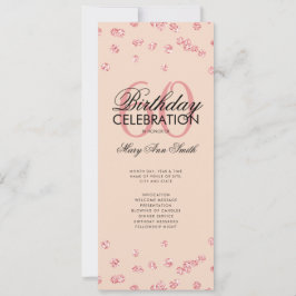 60. Geburtstagsprogramm Rose Gold Glitzer Menü Rot Einladung