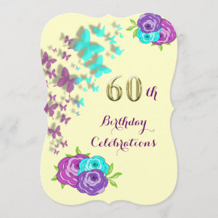60. Geburtstagsschmetterlinge und Blume Einladung
