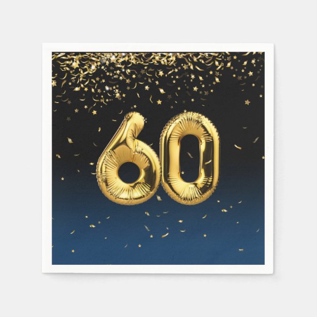 60. Goldballons und Confetti Napkins Serviette (Vorderseite)