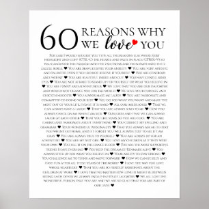 60 Gründe, warum wir dich lieben 60. Geburtstagsge Poster