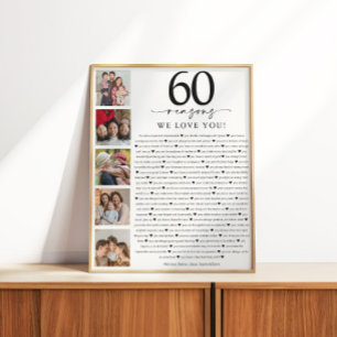 60 Gründe, warum wir dich lieben Geburtstag oder J Poster