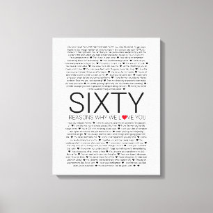 60 Gründe, warum wir Sie Liebe Hochzeit gelobt Lie Leinwanddruck