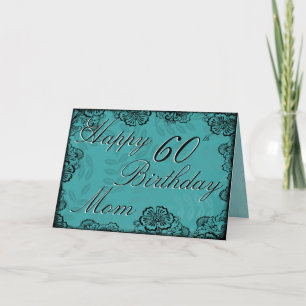 60. Happy Birthday Card - Aquamarin floral Karte